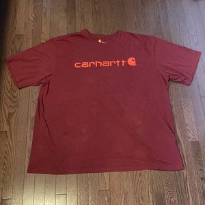 Carhartt Dark Red Tee Shirt with Orange Lettering